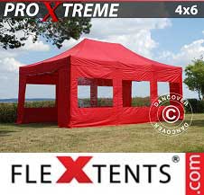 Namiot Ekspresowy FleXtents Pro Xtreme 4x6m Czerwony, mq 8 ściany boczne