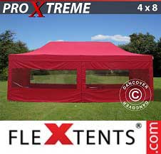 Namiot Ekspresowy FleXtents Pro Xtreme 4x8m Czerwony, mq 6 ściany boczne