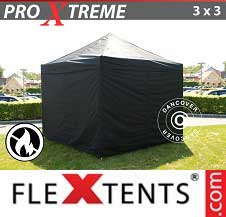 Namiot Ekspresowy FleXtents Pro Xtreme 3x3m Czarny, Ogniotrwale, mq 4 ściany